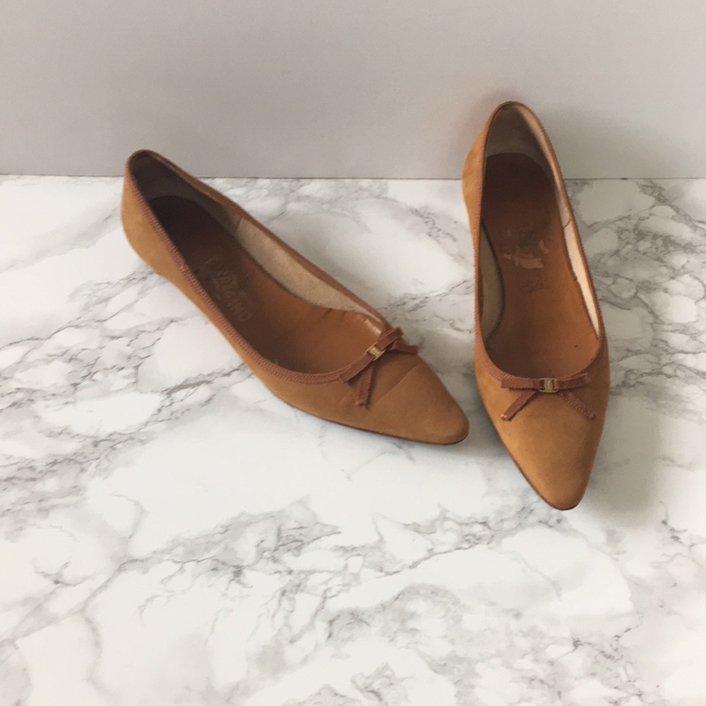 Salvatore Ferragamo tan suede flats